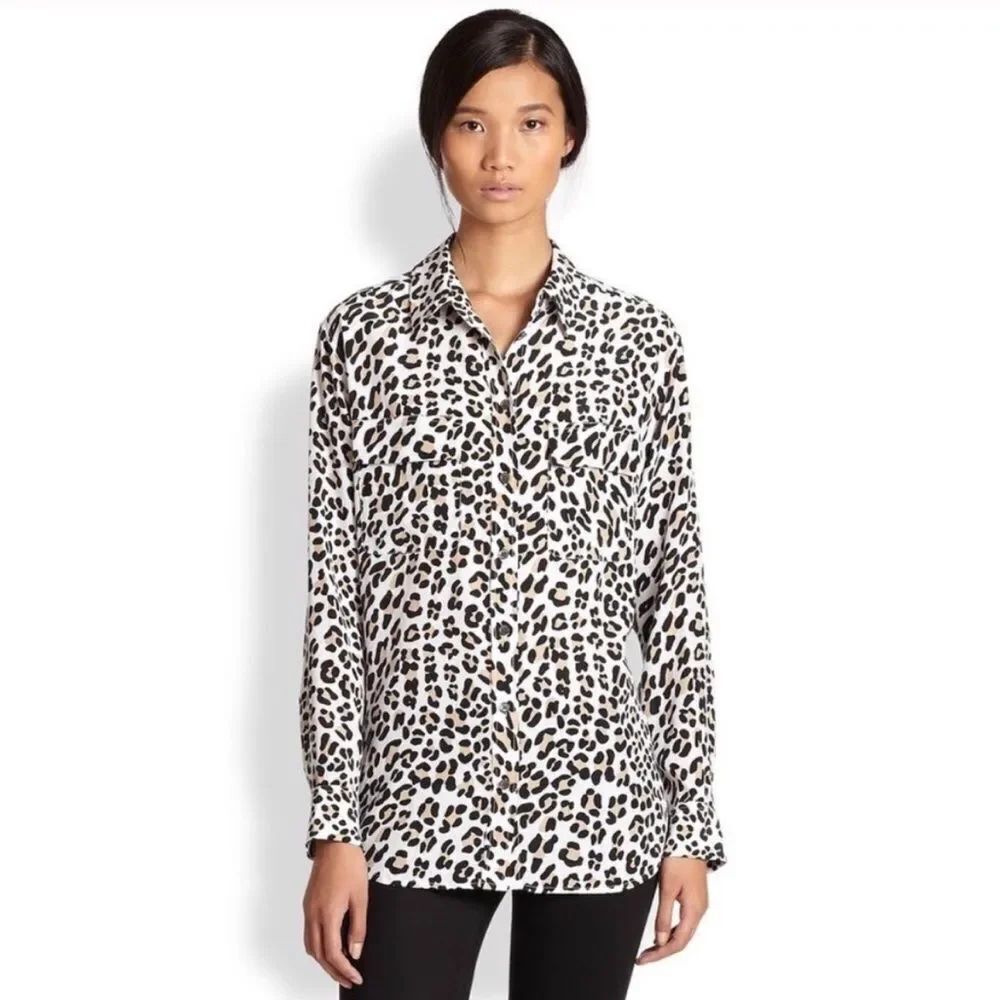 Equipment Femme Silk leopard button down blouse shirt size small